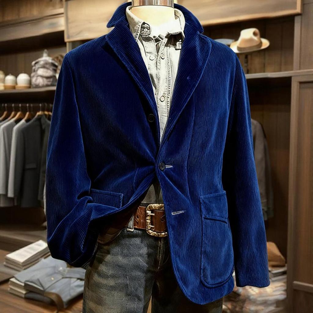 Men's Solid Color Corduroy Warm Pocket Suit Jacket Cardigan Men's Casual Suit