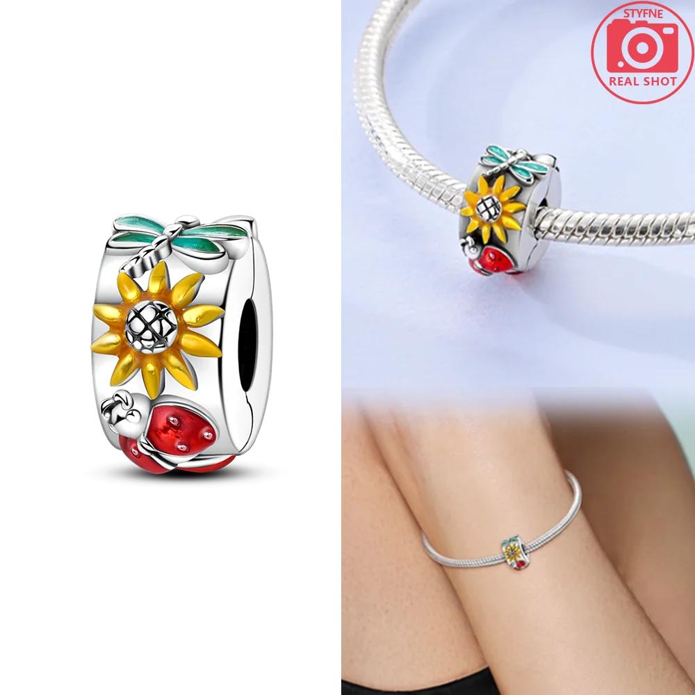 Authentic Original Charm Bead Components Copper Metal Butterfly Flowers Colorful Zircon Silicone Charm Bead Components Bead Components Compatible