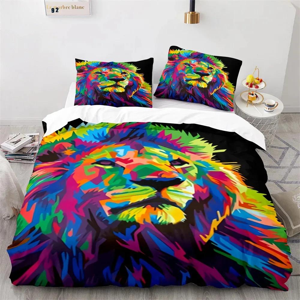 Lion Duvet Cover Set 3D Print Wild Animals with Glasses King Queen Size for Adults Teens Bedding Set Polyester Comforter Cover