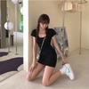 European and American light and familiar style square collar pure desire Spice Girl slim dress women's autumn sexy arm tight waist short skirt