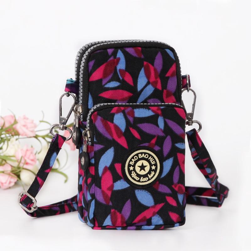 Nylon Schulter-Crossbody-Handytasche für Damen, Sport Laufen Mehrschichtige Reißverschlusstasche Armbandtasche, Clutch Münzbörse, Schlüsselhalter
