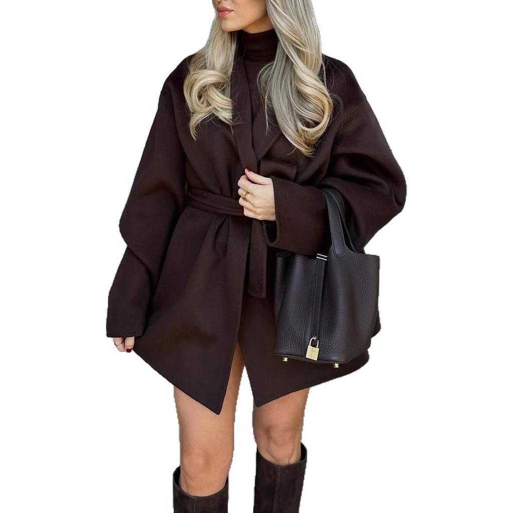 Mittellanger Wollmantel mit Gürtel - Vielseitiger Herbst-/Winterstil für Damen