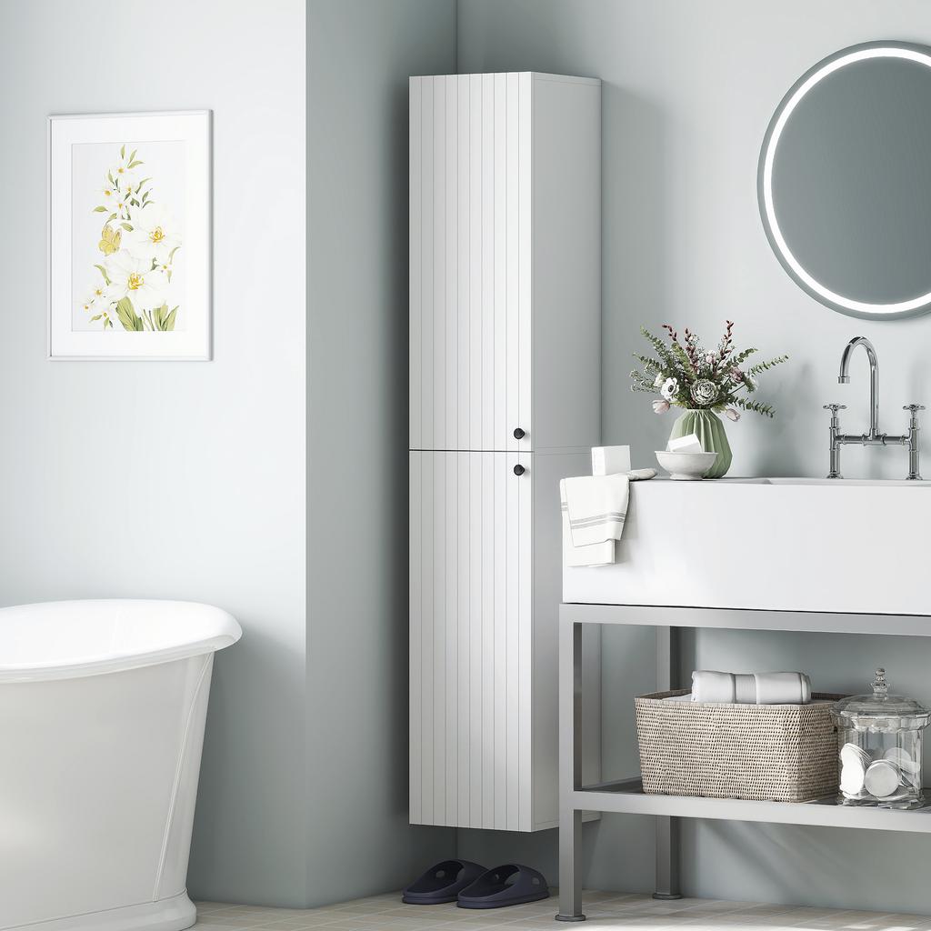 Wall-mounted Bathroom Cabinet, Lacquered Surface, 6 Shelves, MDF, White