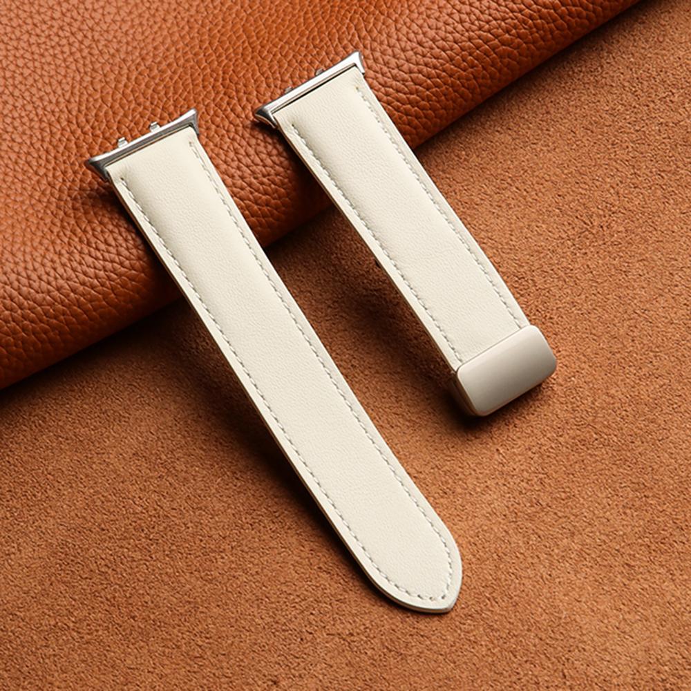 

For Honor Watch 5 Leather Strap Folding Magnetic Buckle Pointed Tail Watch Band White