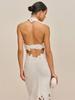 2026 Spring/Summer Elegant Sleeveless Halter Floral Embroidery Linen Dress for Women