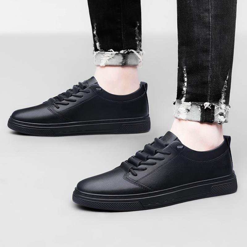 2025 New Lace-up Men Casual Shoes Design Flats Breathable Sport Shoes Men's Genuine Leather Shoes Comfy Walking Sneakers