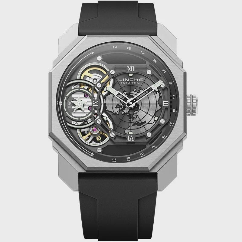 

Men Unique Design Military Hollow Mechanical Automatic Watch Waterproof Silicone Strap Skeleton Mens Wristwatch білий