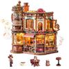 ROKR 3D Wooden Puzzle Coffee Factory Light Effects Music Interior Decoration Miniature House Movable Model Atmosphere Creation Entrance Craft Kit DIY