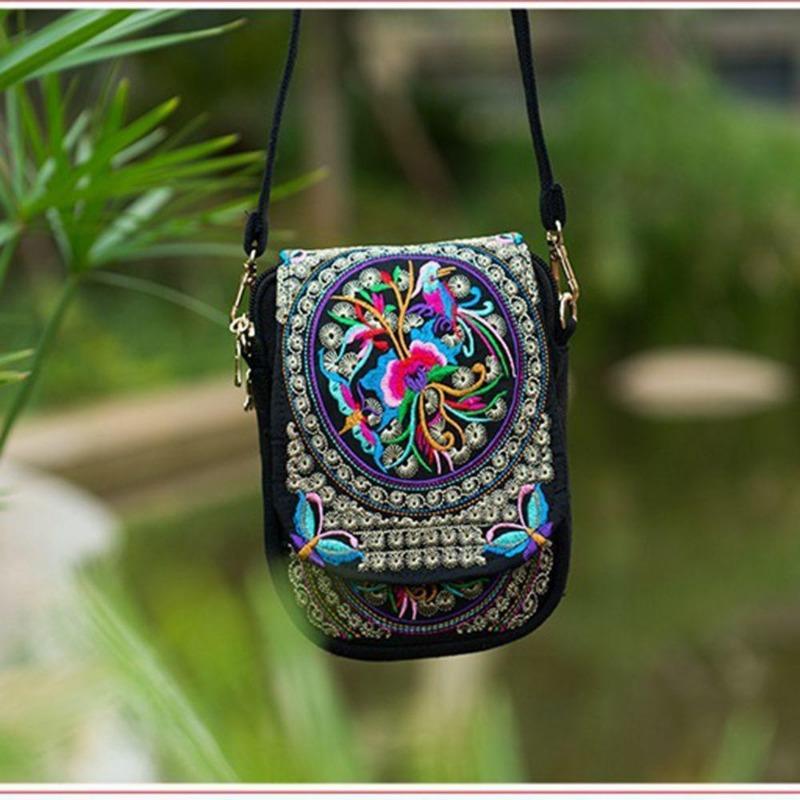 

1 шт. Модная дорожная сумка-кошелек для телефона, национальная парусиновая на плечо, маленькая винтажная бохо этническая вышитая сумка для женщин, дорожный мешочек с цветочным принтом