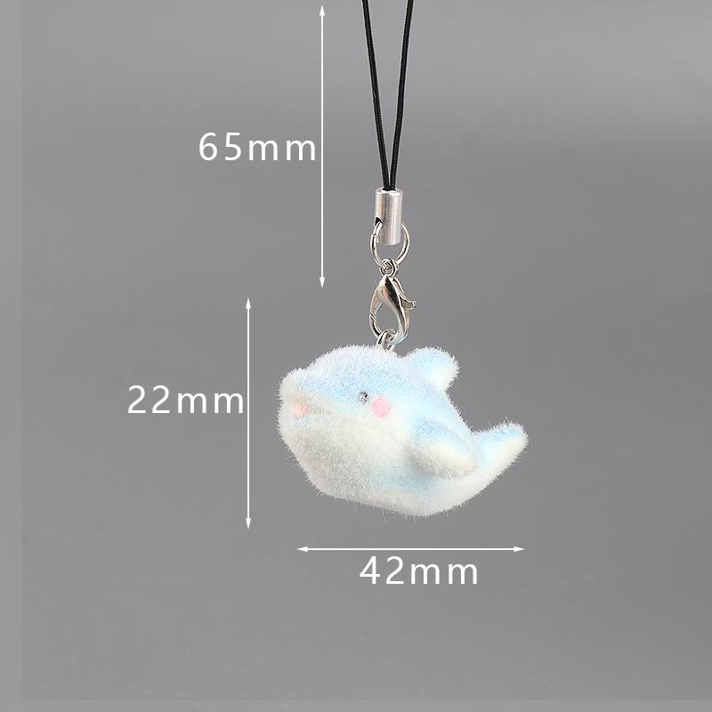 1Pcs Resin Cute 3D Dolphin Flocking Doll Pendant Phone Chain Fluffy Shark Turtle Animal Keychain For Bag Car Key Ring Gift