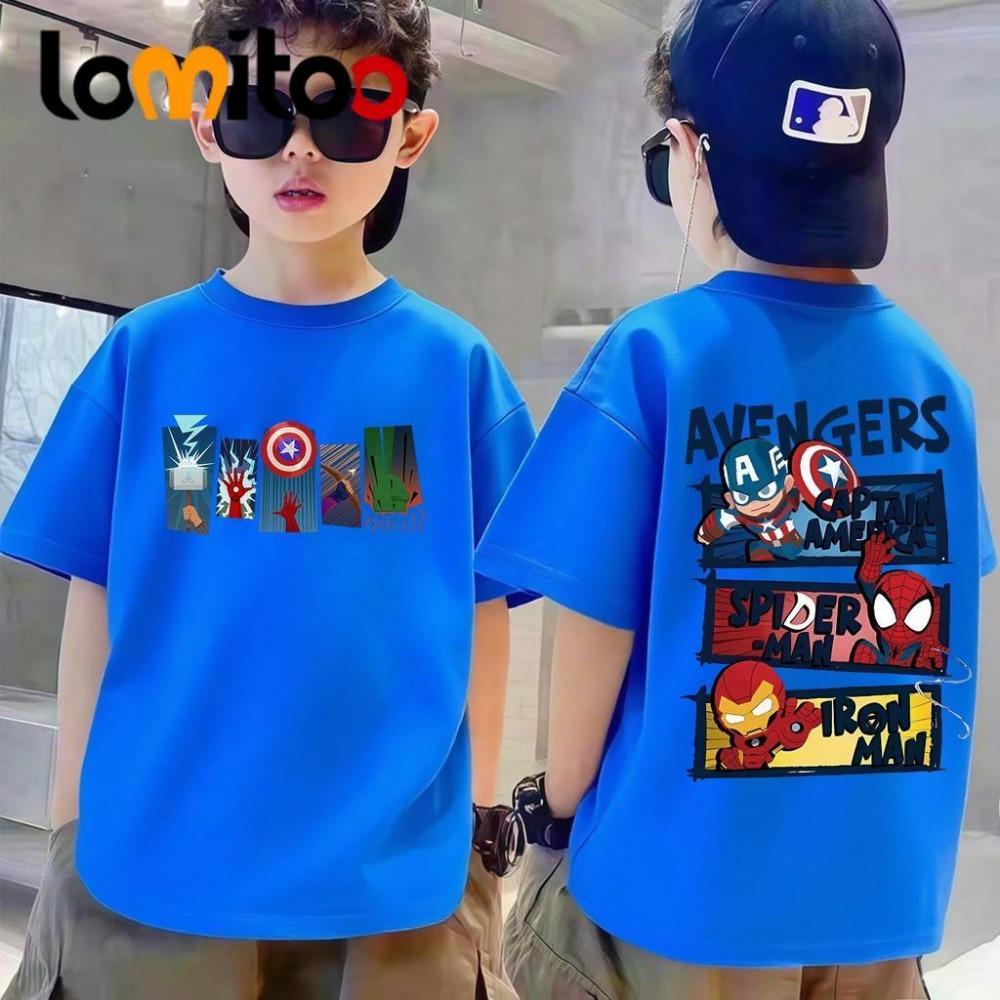 T-shirt clothing, children's animation trend, cute cartoon superhero short sleeved pattern, relaxing and comfortable
