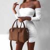 Sexy Women Off Shoulder Bandage Bodycon Dress Long Sleeve Slim Elastic Party Dress Autumn Winter Black White Red Yellow Coffee Army Green S M L