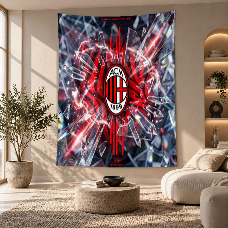 Arazzo Decorativo, Arte da Parete Stampato AC Milan, Appeso a Parete Leggero per Sfondo Camera da Letto