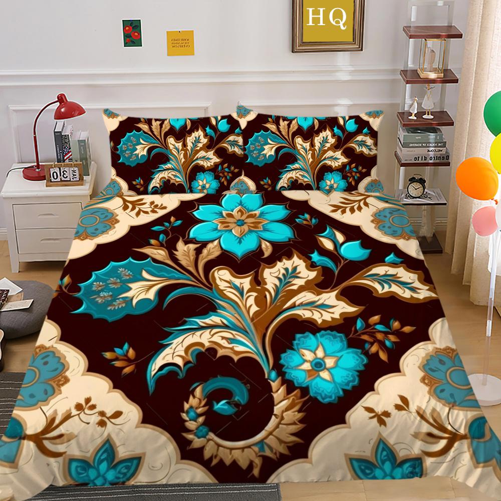 Set Biancheria da Letto Matrimoniale Alta Qualità Fiori Stampa 3D Copriletto Donna Decorazione Camera da Letto