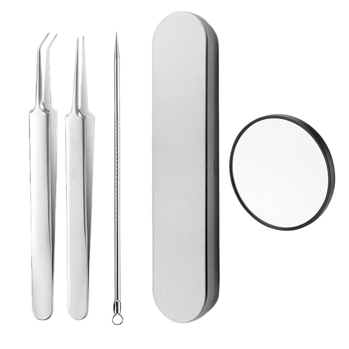 

Набор инструментов для удаления черных точек Профессиональный экстрактор черных точек с футляром и 5-кратным увеличительным стеклом для удаления прыщей, черных точек, прыщей, лба, лица, носа 5pcs