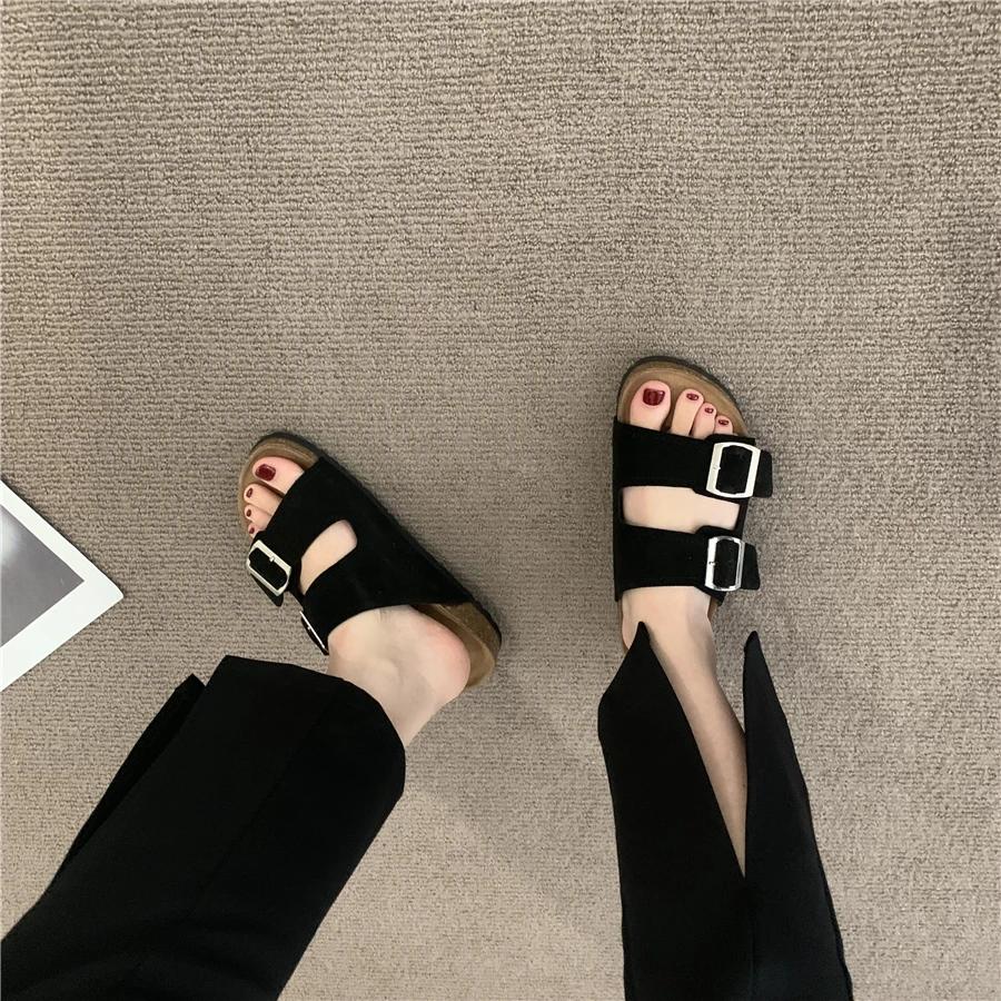 fashion 2024 Hot Sale Shoes for Women Plus Size Women's Slippers Fashion Belt Buckle Casual Slippers Women Summer Peep Toe Flat Slippers