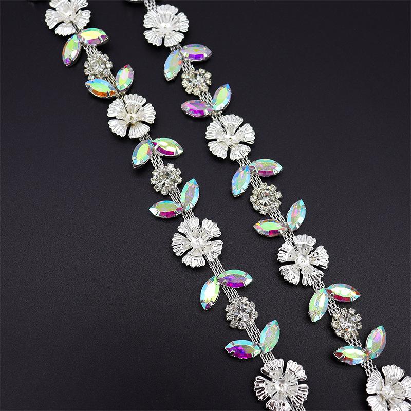 5Yards Rhinestone Chain Trim Shining Crystal Diamond Accessories DIY Craft Gift Flower Shape Decoration Diamond Metal Chains