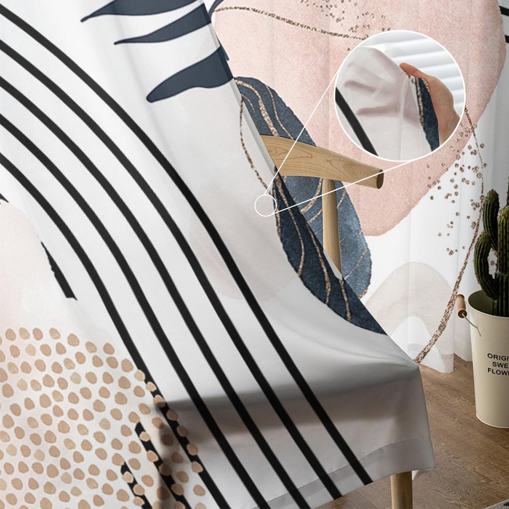 Modern Boho Geometric Abstract Sheer Curtains for Living Room Decoration Window Curtains Kitchen Tulle Voile Organza Curtains