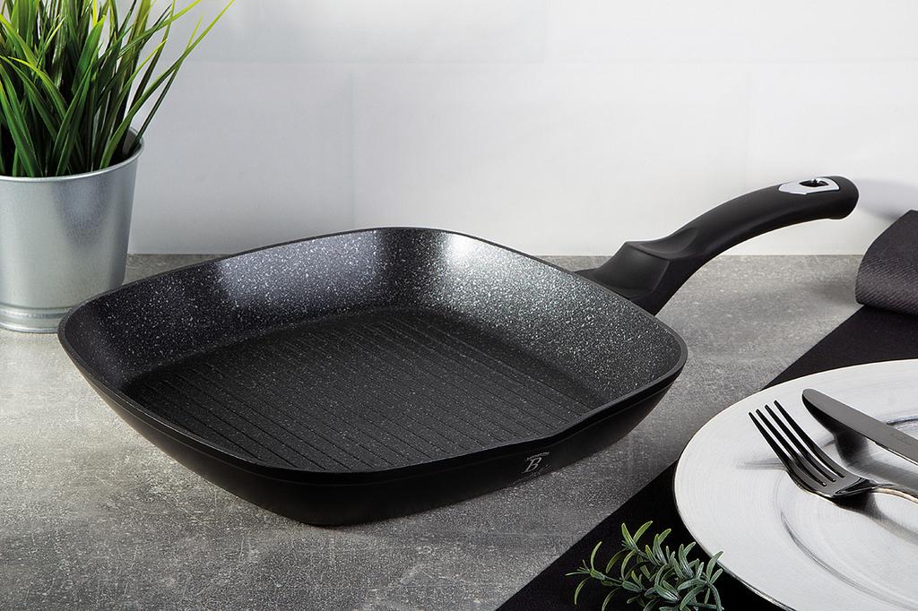 GRANITE GRILL PAN 28 Cm BERLINGER HAUS BH-1846 BLACK SILVER