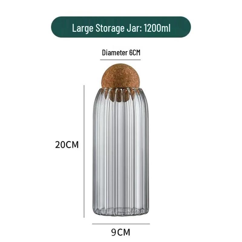 ZISIZ Transparent Striped Glass Storage Jar with Cork Stopper