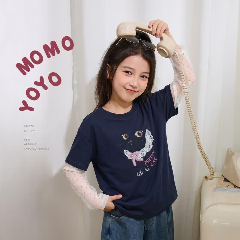 Girls Faux Two-Piece Cartoon Print T-Shirt 160