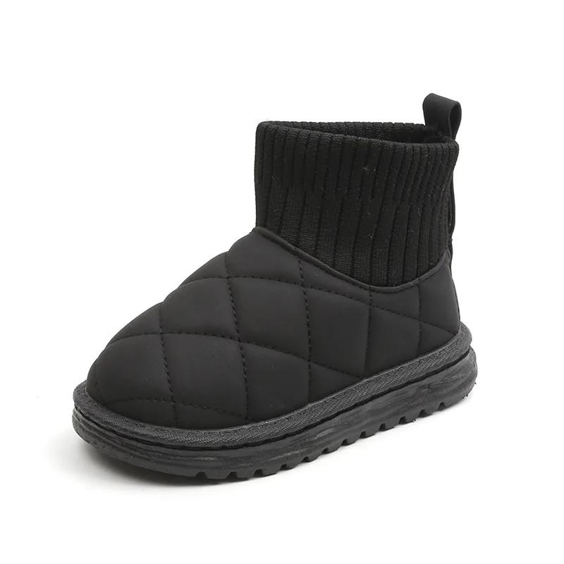 Children's Snow Boot Winter Warm Girls Cotton Sock Boots Solid Color Versatile Kids Causal Boys Plush Ankle Boots Outdoor Warm