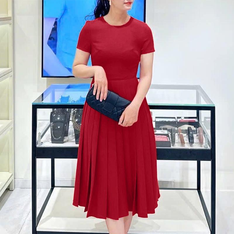 ZANZEA Vestido informal de verano para mujer, cuello redondo, color liso, manga corta