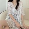 Fashion Loose Hollow Out Sexy Knitted Shirt Women Summer V-neck Casual Sunscreen Blouses Female Short Sleeve Tops