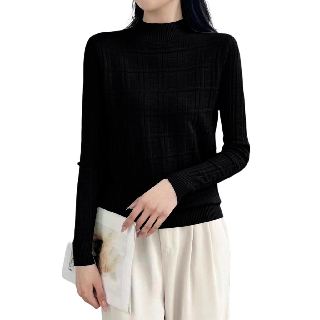 Women's Half Turtleneck Sweater Loose Slimming Long Sleeve Plaid Knitted Bottoming Shirt