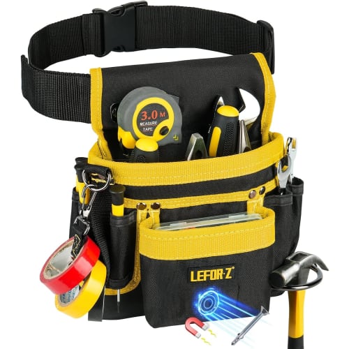 IVODEELA Tool Pouch with Magnetic Suction Belt, Detachable Work Pouch for Waist Tools, Tool Holder, Small Item Organizer, 14 Pockets, Waist Tool Set,