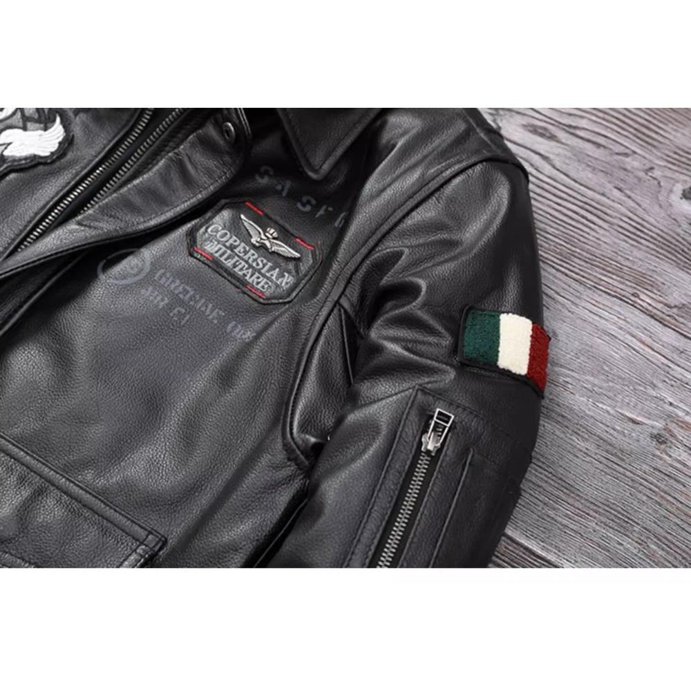 Chinese Size Genuine Leather Jacket for Men Real Cowhide Skin Military A2 Flight Suit Embroidered Pilot Coats Mens Aviation Clothing Autumn