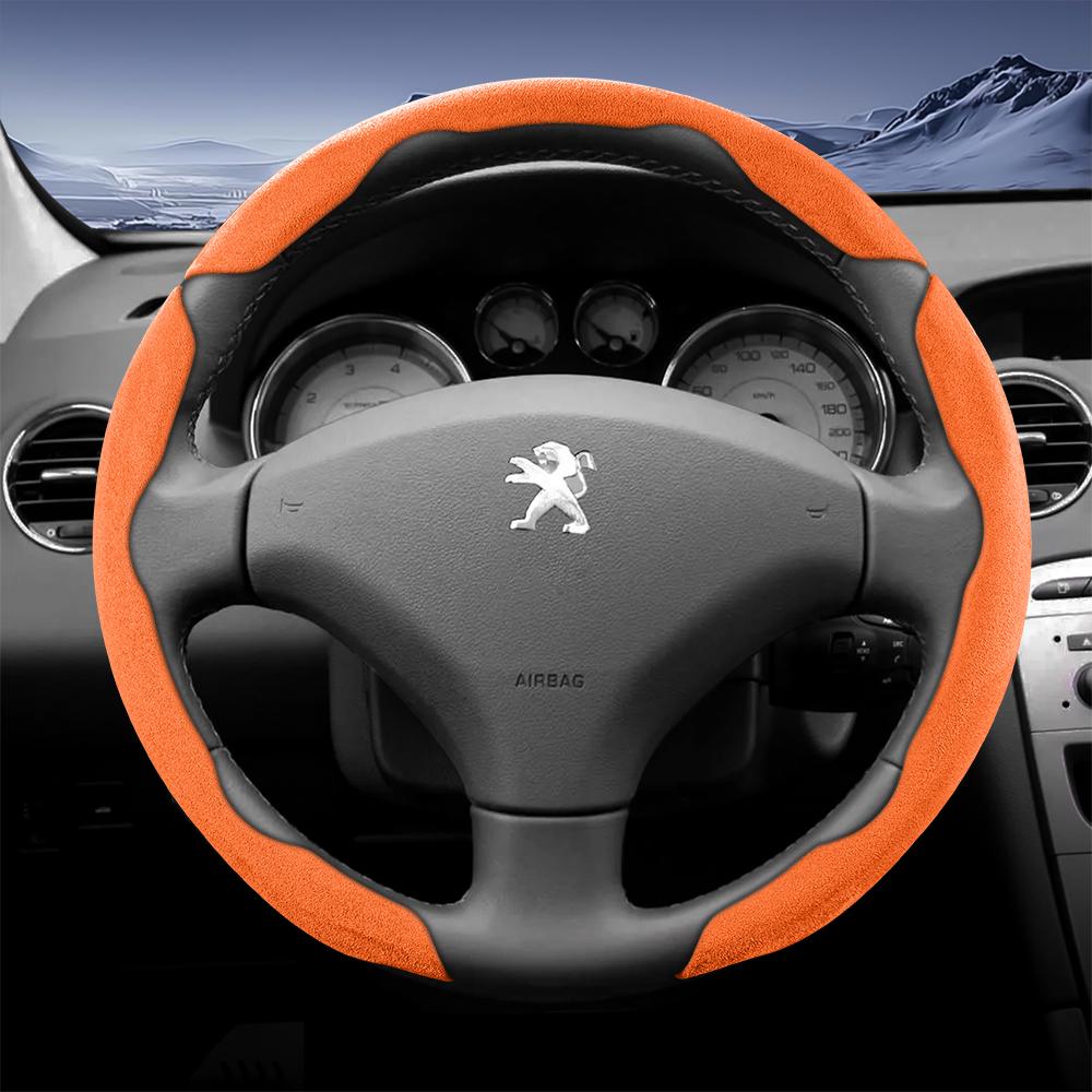Vcxja9 Geschikt voor Peugeot Sports Suede Stuurwielhoes met Gespleten Drukknop Anti-Slip Ontwerp voor Modellen zoals 208 E-208, 2008 E-2008, 3008