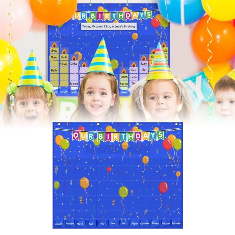 Classroom Birthday Pocket Chart with 90 Cards for Preschool Kindergarten Classroom, Birthday Graph Pocket Chart