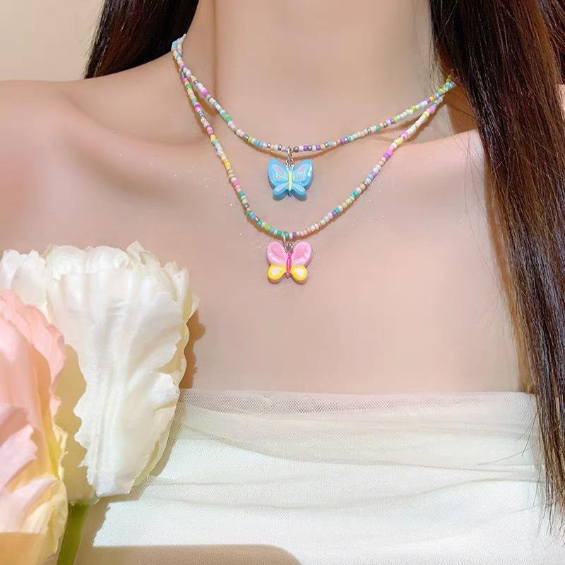 Beaded Butterfly Necklace for Women - Light Luxury, Niche Design, Delicate Collar Chain, Sweet and Cool Neck Chain