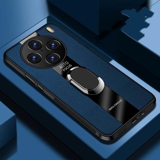 Držák prstenu Plexisklo kožené pouzdro pro Vivo X100 Pro Zadní kryt Nárazuvzdorné silikonové pouzdro na telefon pro Vivo X 100 X100Pro X90 X90Pro Plus