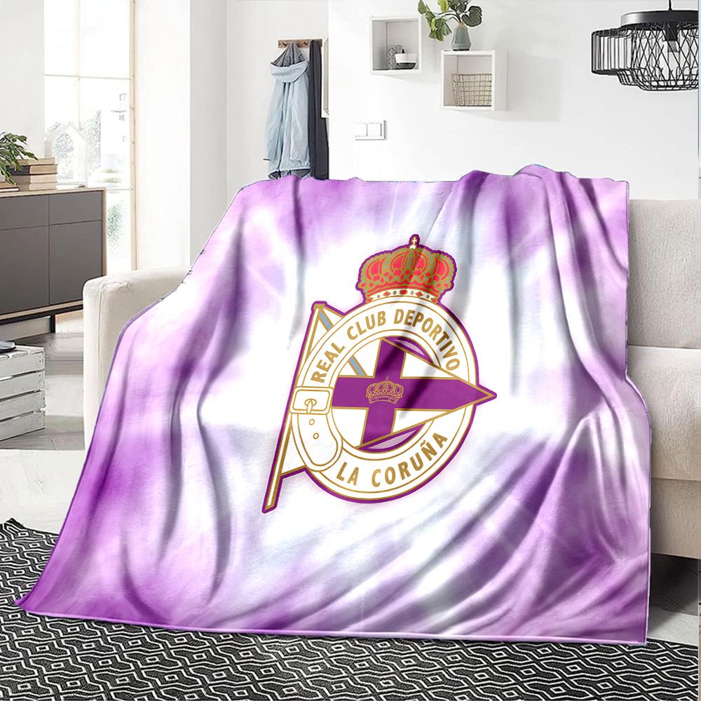 Deportivo A Coruna Crest Flannel Blanket, Soft Polyester, Modern Design, All-Season for Camping, Travel, Gifts for holidays or birthdays