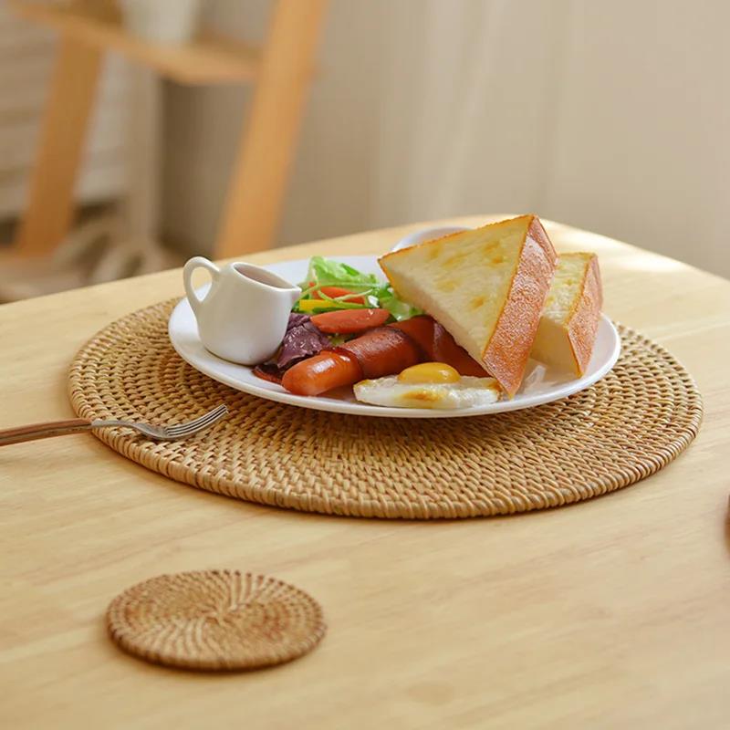 8-10cm Rattan Cup Mat 6Pcs Drink Coasters Set for Kungfu Tea Accessories Round Tableware Placemat Dish Mat Rattan Weave Cup Mat Cup Holders 5