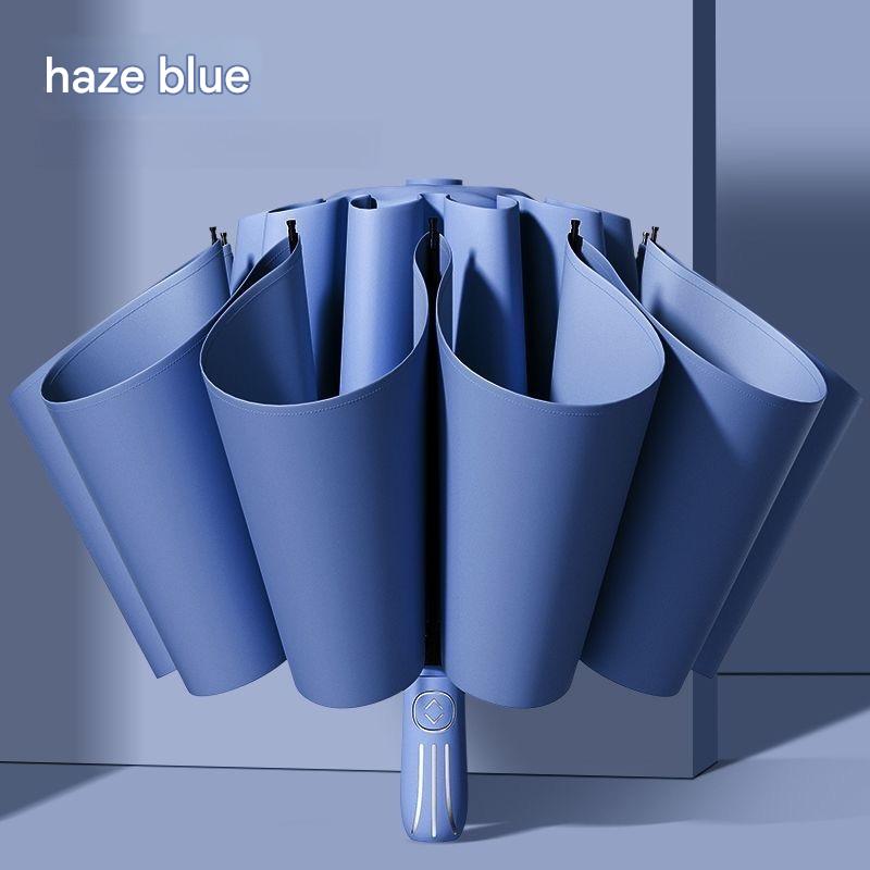 Fully Automatic Tri-fold Umbrella Enlarged Thickened Reinforced Wind Rain Resistant Black Vinyl Sun Protection Umbrella