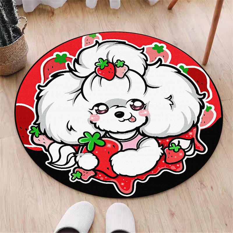 Cute Cartoon Pomeranian Carpet Girl Bedroom Floor Mat Cartoon Dog Pattern Carpet Home Living Room Round Floor Mat