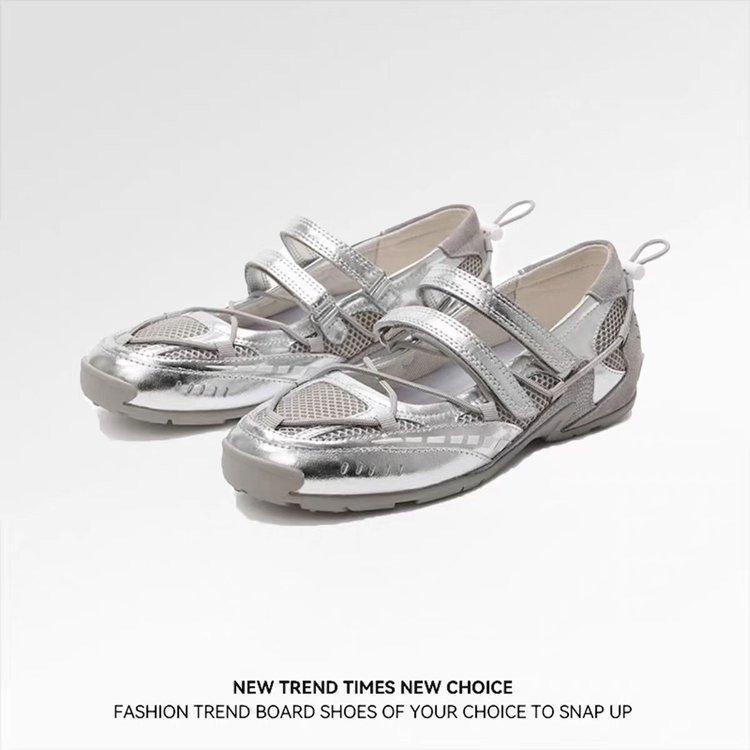 Leather platform 2025 functional ballet shoes flat sports heightened Mary Jane silver ballet shoes light mouth