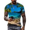 Sommersollys Havbølge Sand Casual Stil grafiske t-skjorter Mote Nye Menn Fritid Trykket Rund Hals Kortermet T-skjorter Topper