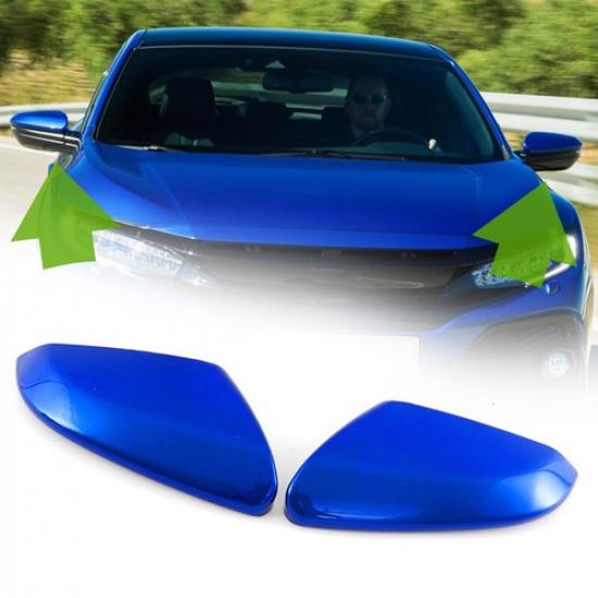 Pair LH+RH Side Fit for Honda Civic 2016-2021 Blue Mirror Caps Cover Replacement