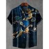 Deep Sea Octopus Art Print Lapel Casual Hawaiian Shirt Printed Style Short Sleeve Casual Shirt Men's