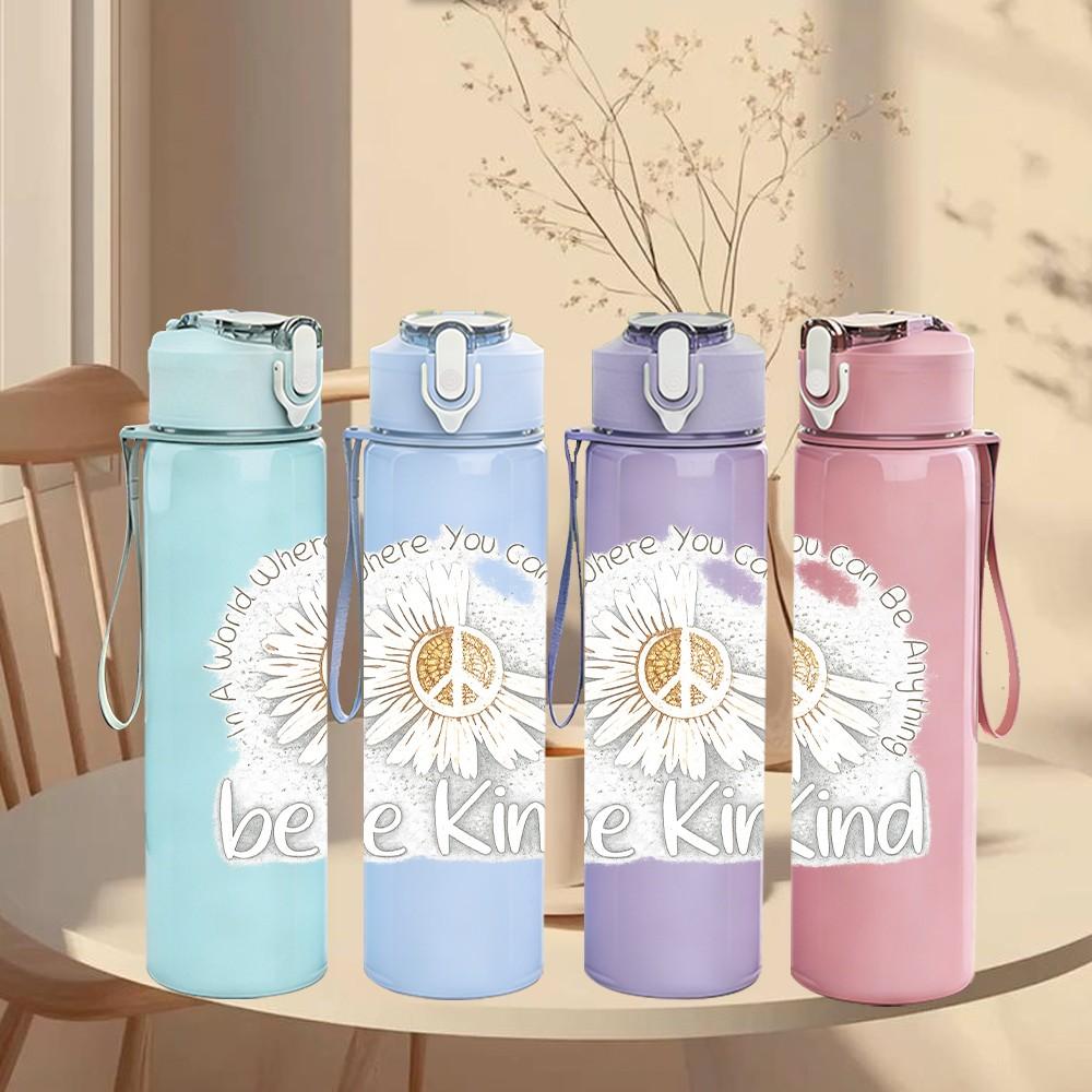 1PC Sunflower Peace Symbol Art Print 750ml Color Plastic Sports Water Bottle Leakproof Flip Straw Lid Suitable for Sports Office Home Use