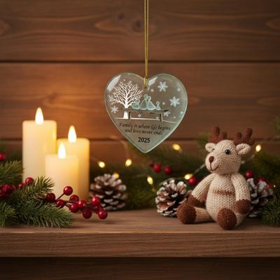 Christmas Heart Ornament With Winter Family Silhouettes Handmade Festival Homes Accent Gift