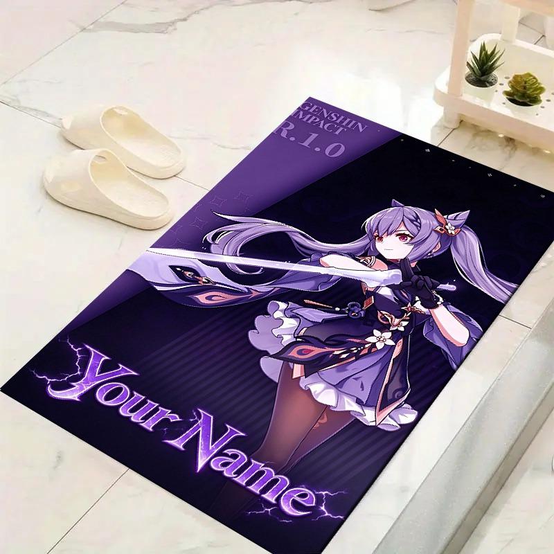 Custom 1Pc Custom Name Anime Girl Flannel Personalized Rug Non Slip Floor Mat Soft Carpet for Living Bedroom Office Home Decor Gift