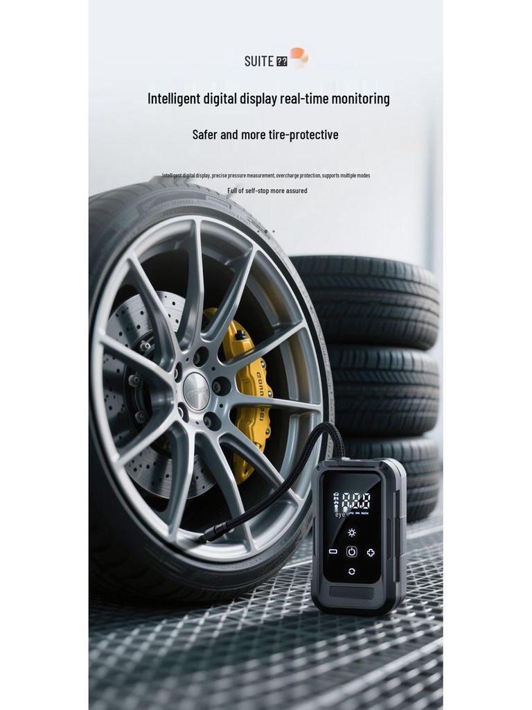 Portable Car Wireless Air Pump with Tire Pressure Gauge and Power Bank