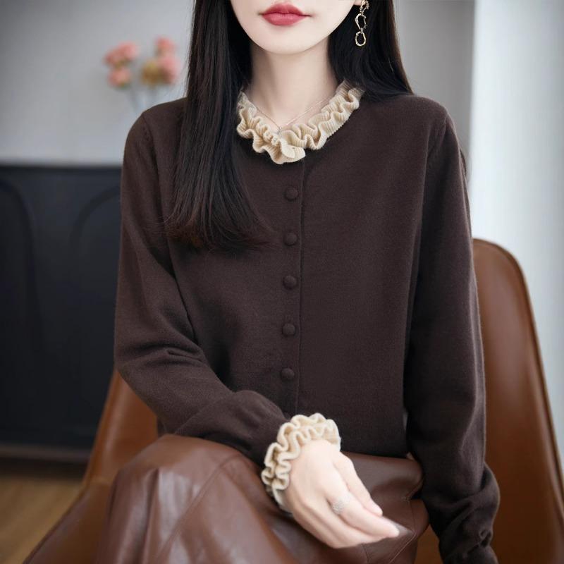 Women S Short Lace Collar Loose Knit Cardigan Korean Style Autumn Winter