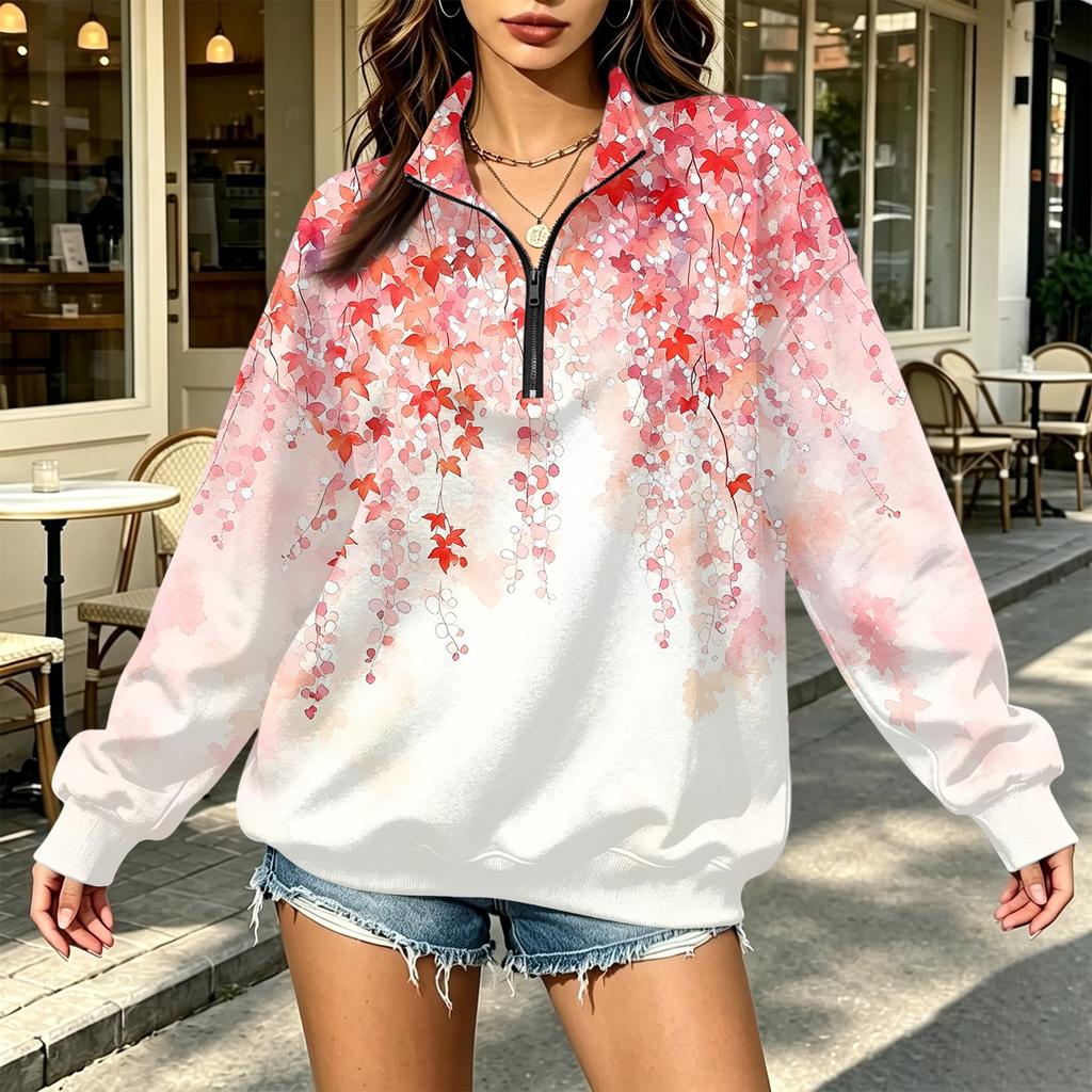 Women's Fashion Printed Half-Zip Sweatshirt, Lightweight Casual Pullover for Everyday Wear