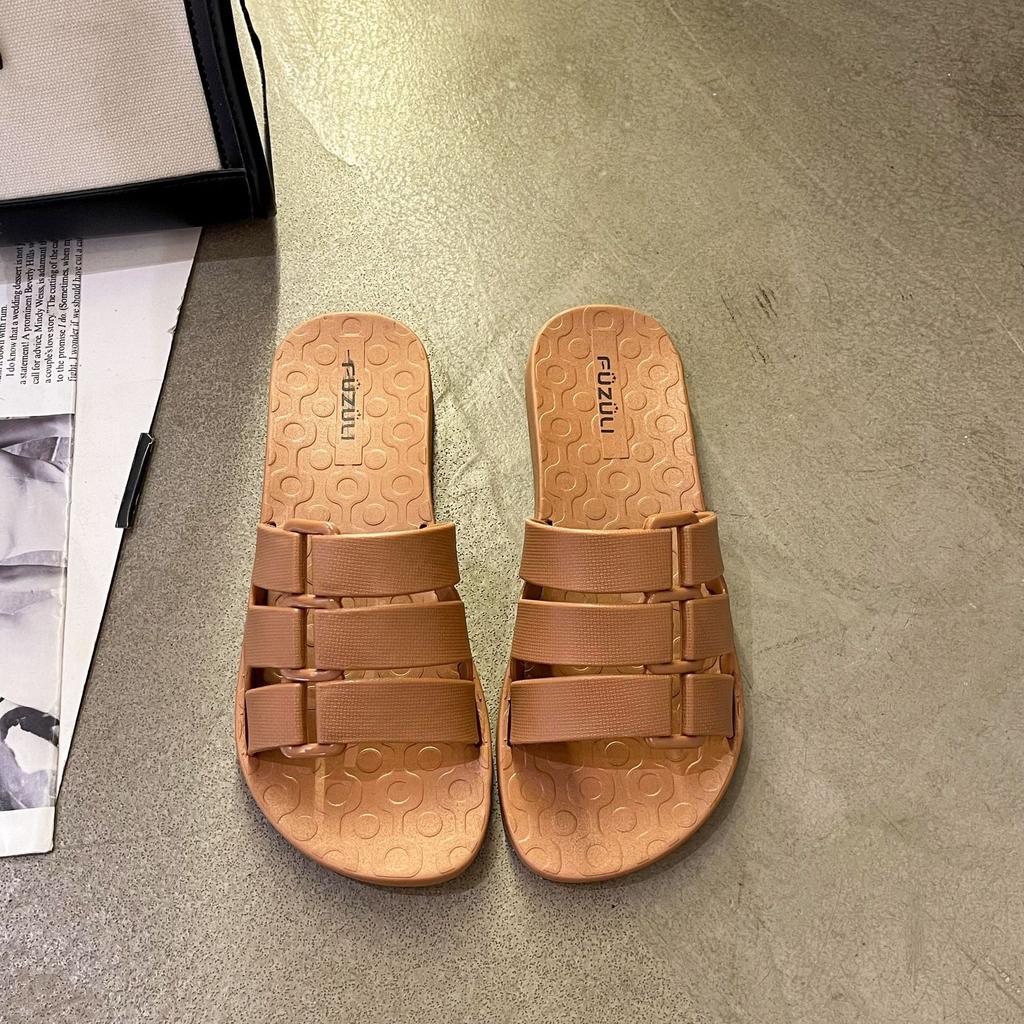 Summer Slippers Women's Outer Wear 2025 New Fashion One-word Buckle Flat-bottomed Slippers Student Seaside Casual Beach Shoes Women